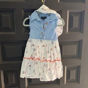 Joules Light Blue and White Sailboat Kids Dress